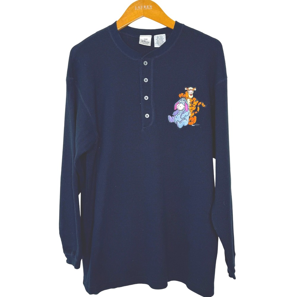 Vintage Disney Store waffle knit henley Tigger and Eeyore‎ Size L